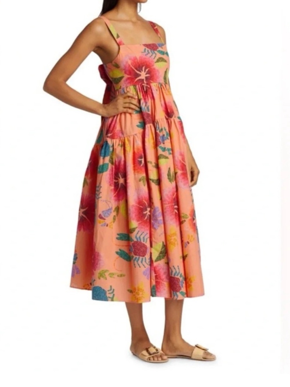 Farm Rio Tiered Pink Floral Dress M